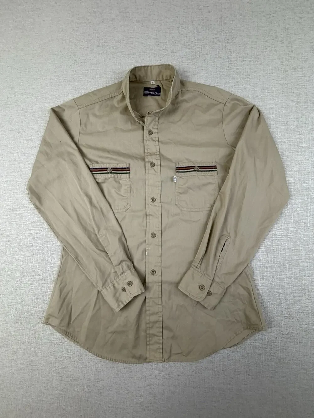 Vintage Levi’s Movin’ On Shirt Men’s Large Tan Striped Pocket Western